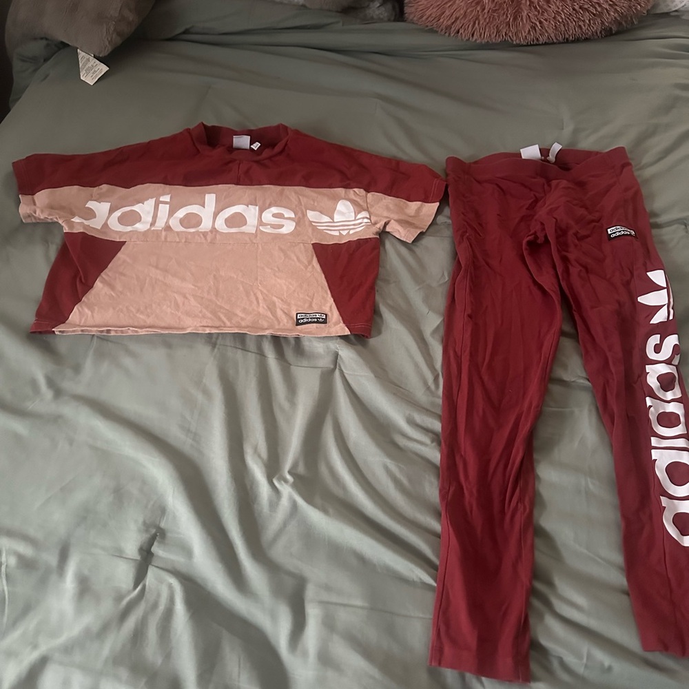 Adidas Women's Red and Pink Crop Top